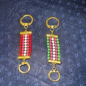 Lot Of Two Keychains Keyrings Multiple Colors Beaded Gift